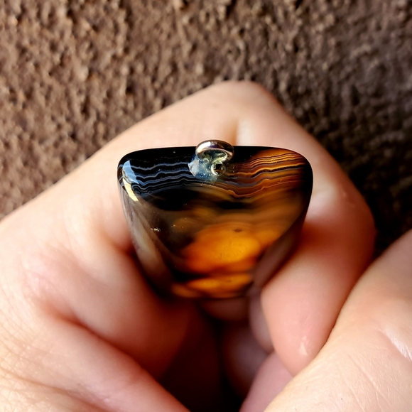 New Yellow Black Fire Agate Oblong Pendant. - Picture 6 of 16